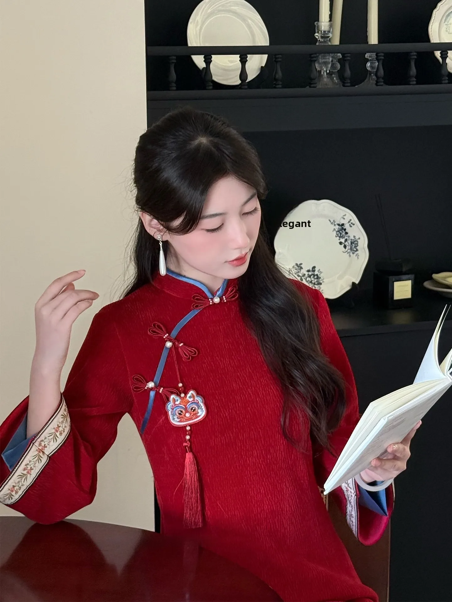 Túnica con bandera de terciopelo rojo, traje de invierno, conjunto de chaleco de invierno 2025, certificación de compromiso para niña, aparato, ceremonia para beber, nuevo diario Y...