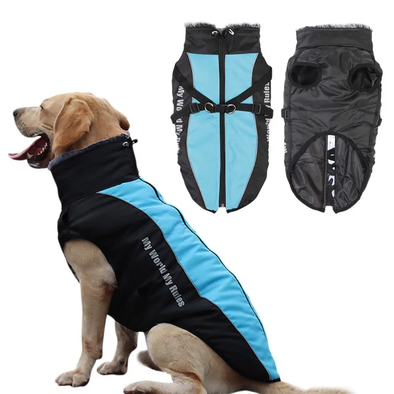 Pet Dog Clothes Waterproof Big Dog Coat Winter Warm Outdoor Dog Jackets With Velvet Medium Large Dogs Walking Harness Clothing