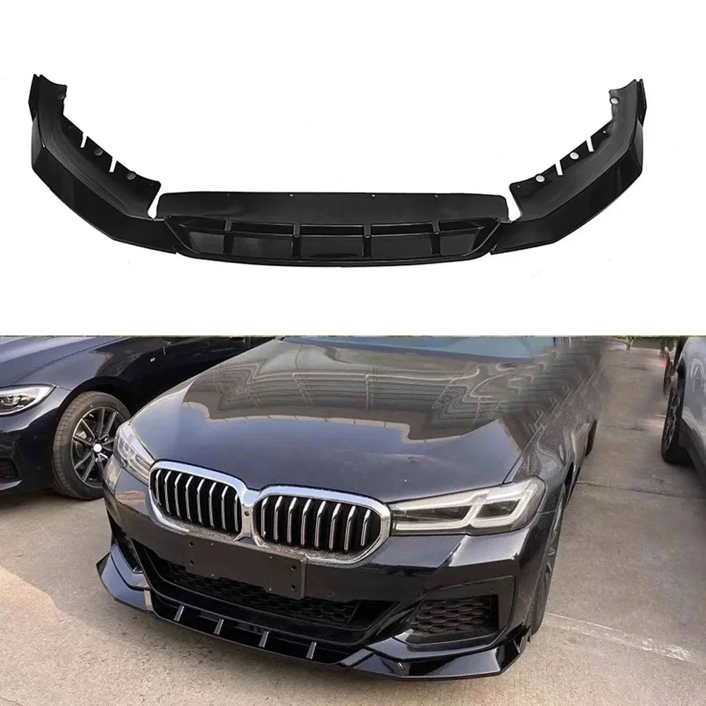 Car 3 Stage Front Lip Spoiler Splitter  For BMW 5 Series G30 M Sport 525i 530i 2021+ Glossy Black Carbon Fiber Printe