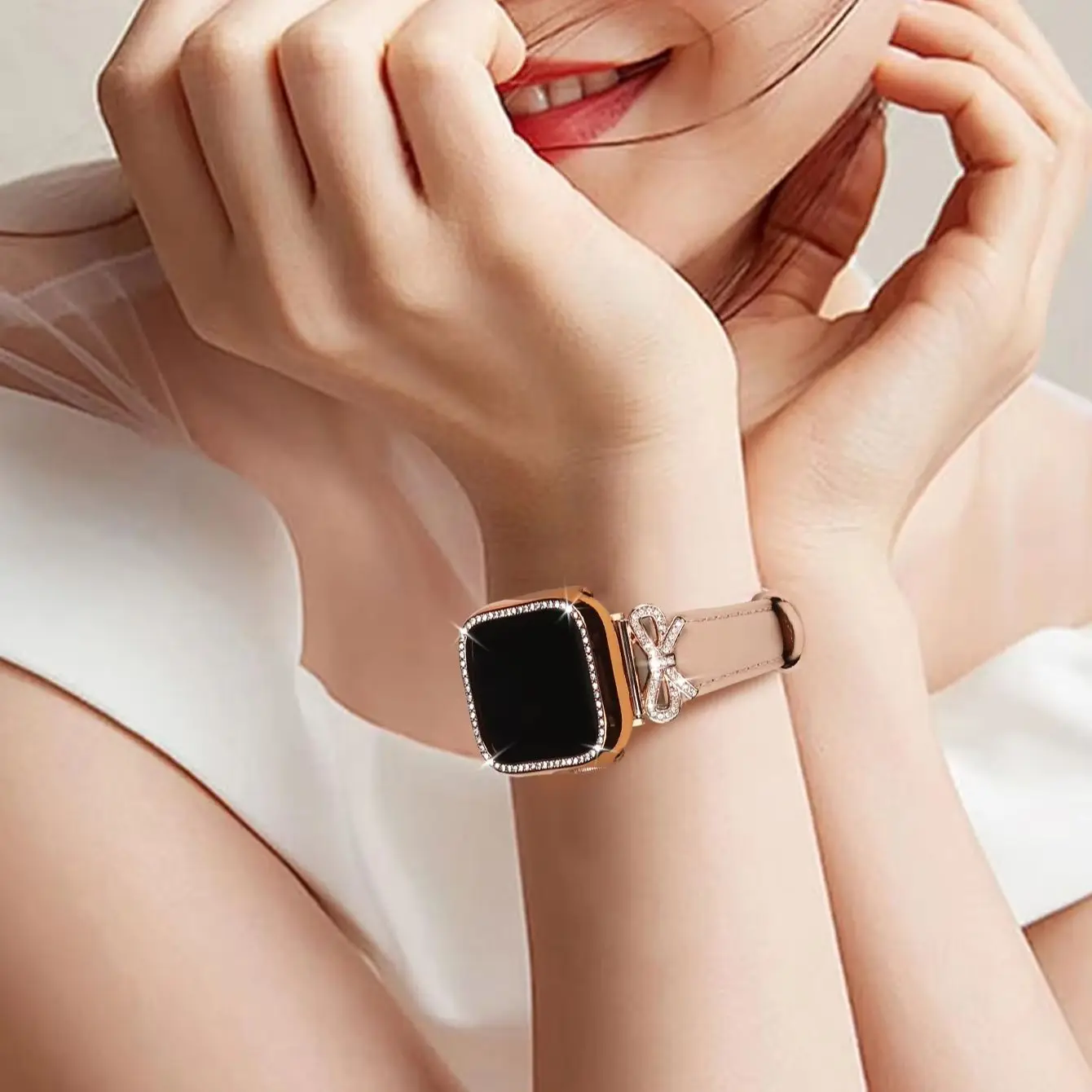 Bow strap+Diamond case for Apple Watch 40/41/42/44/45/46/49 For Fashion+Elegant Women's iWatch series11 10 987 654 accessories - view 6