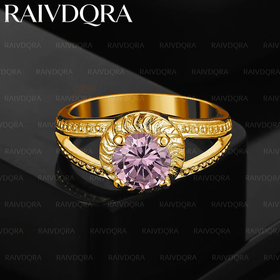Anillo de boda de circón rosa chapado en oro de 18 quilates para mujer, joyería de moda, accesorios románticos y preciosos para boda y compromiso