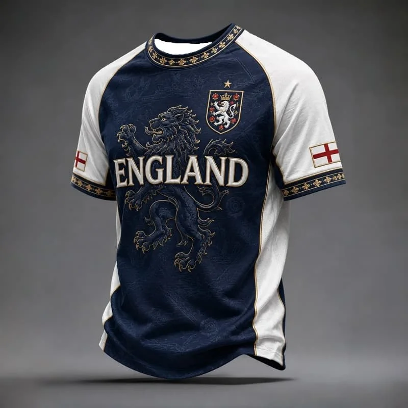 Retro Adult England Soccer Jersey Round Neck 2026 Crest Fan Football Shirt St George Cross Ornate Print Match Sport Top