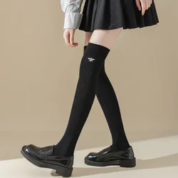 Cartoon Embroidery Women Stockings JK Girls Cotton Long Socks Thigh High Stockings Japanese Style Black White Knee High Socks
