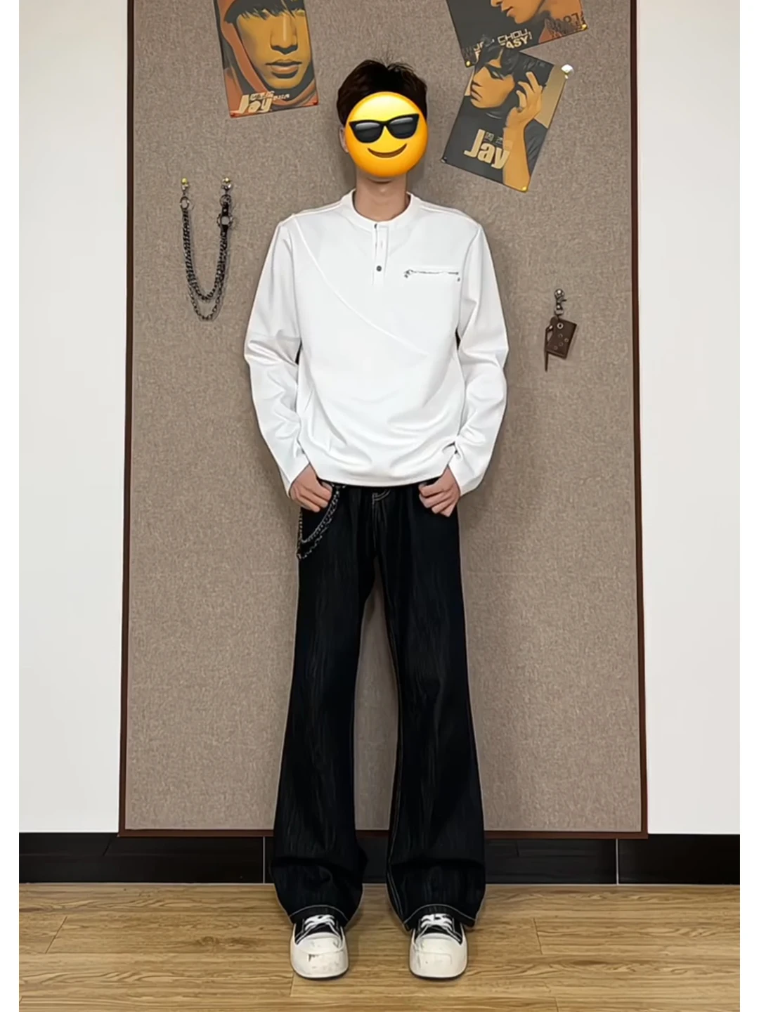 

Black Wide Leg Men's Denim Jeans Straight Cut Trousers High Street Style Early Autumn Fashion Casual Straight Leg Pants