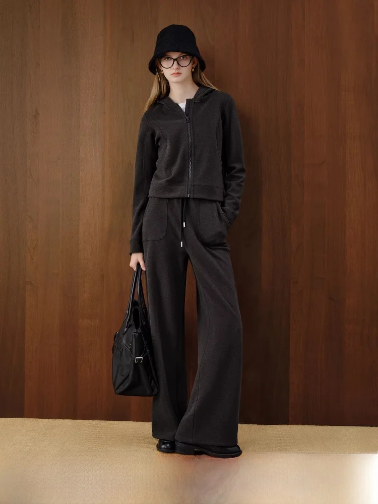 

Chic Women's Fce Sweatirt Cardigan Casual Pants Set Korean Sle Comfortable Long Sve Zipper Hooded Two-Piece Outfit