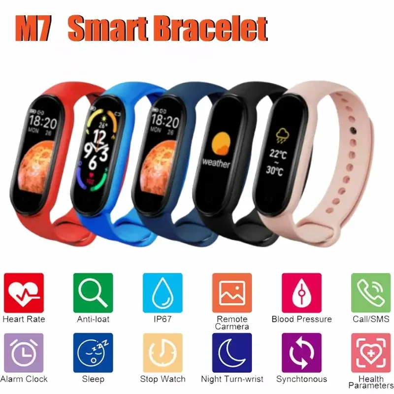 

M7 Health Smartwatch Men Women: Real-Time HR/BP, Multi-Sport Tracker, Smart Band for iOS/Android (Xiaomi/iPhone)
