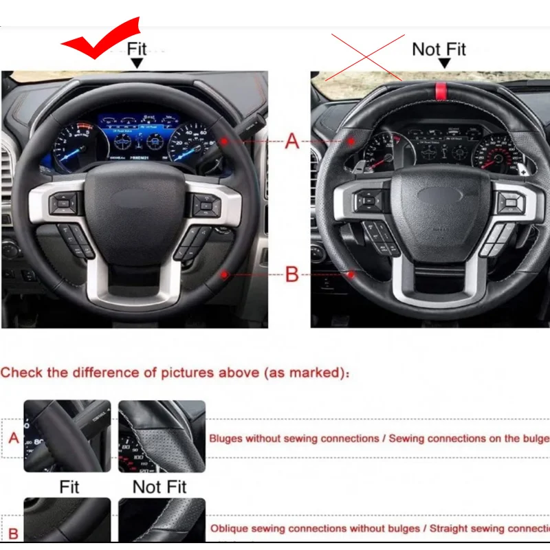 Hand Stitched Non-slip Red Leather Steering Wheel Cover for Ford F-150 F150 F-250 F250 F350 Ford F450 F600 F650 F750 2015-2022