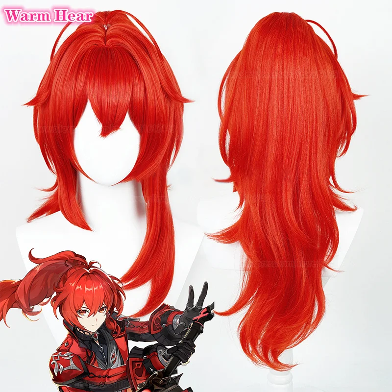 New Diluc Cosplay Wig  Cosplay Diluc Ragnvindr Long Red High Ponytail Heat Resistant Synthetic Hair Wig + Wig Cap