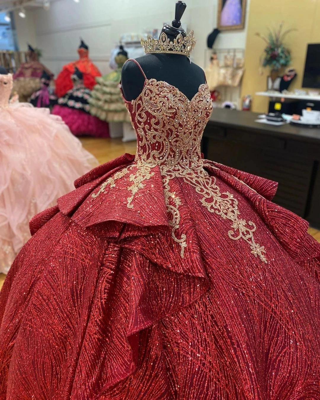 Gambar asli mewah payet emas vestidos de 15 a00os Puffy gaun pesta Quinceanera gaun manis 16 gaun Spaghetti panjang gaun Prom