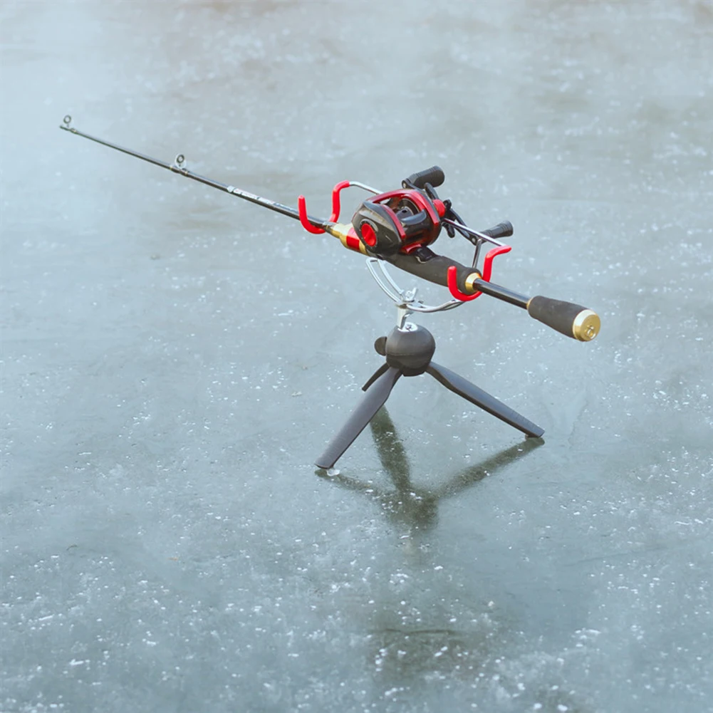 Portable Ice Fishing Rod Holder Easily Installation Double-Head Fish Pole Holder Adjustable Angle Metal Folding Rod Holder