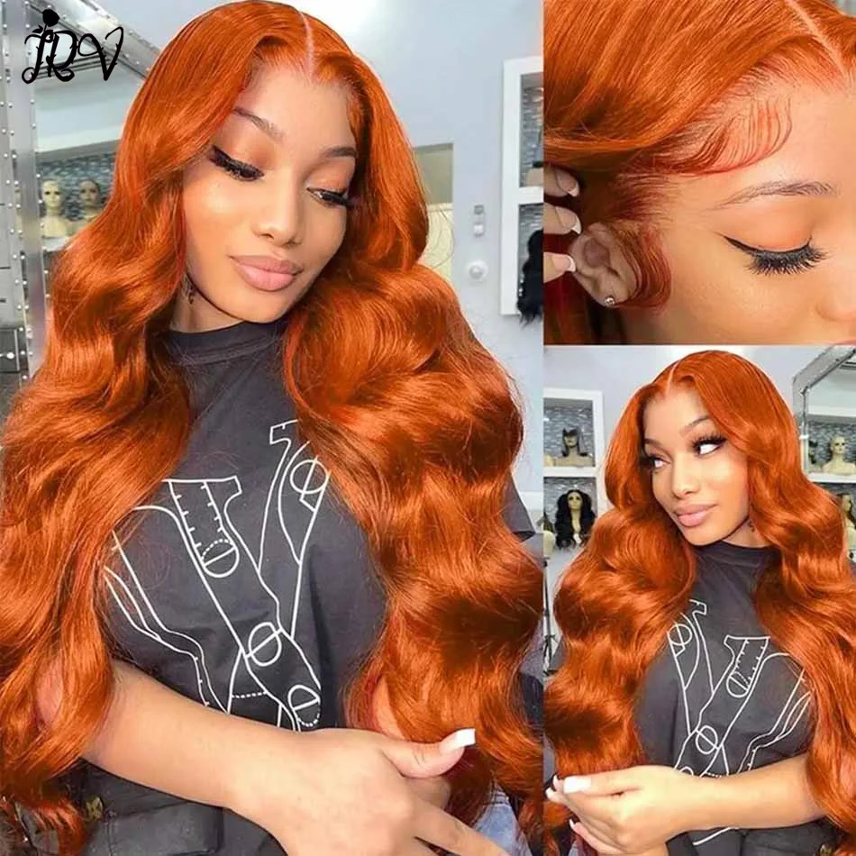 Ginger Orange 13x4 Lace Front Human Hair Wig Colored 350 Orange Body Wave HD Transparent Lace Frontal Wigs For Women