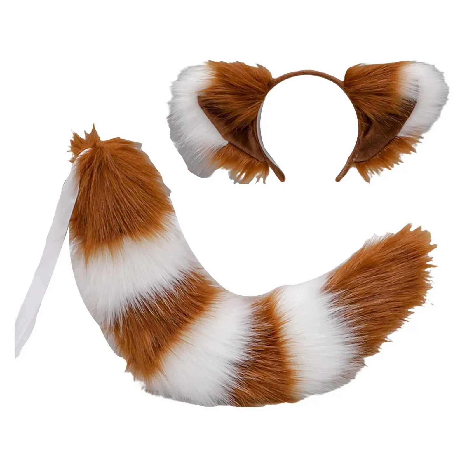 Long Fox Ears Tail Cosplay Halloween Toys Headwear Adults Party Children