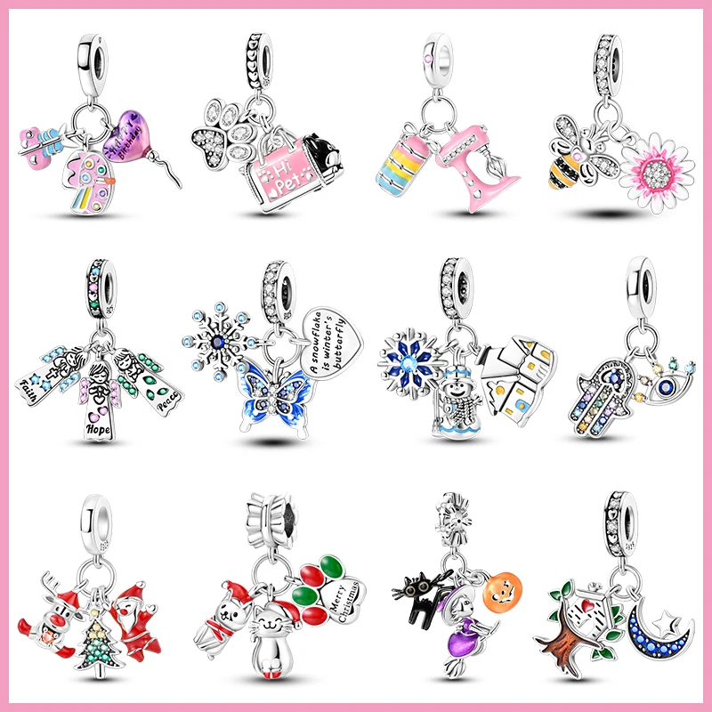 

2024 Original New in Three Piece Set Charm Beads Fits Pandora Charms Bracelet For Women 925 Silver Pendant Bead DIY Jewelry Gift