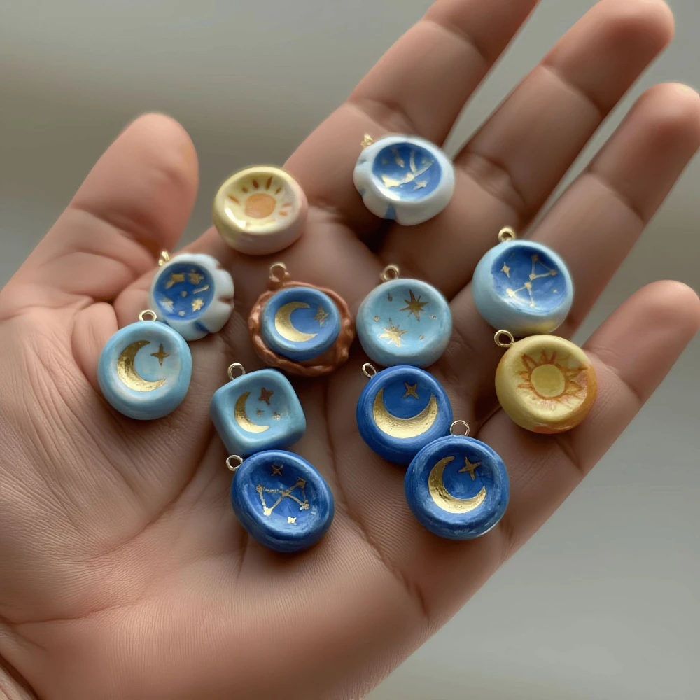 Vielseitige und trendige neue bunte Stern-Mond-Sonnen-DIY-Anhänger für die Schmuckherstellung. – Detail 1