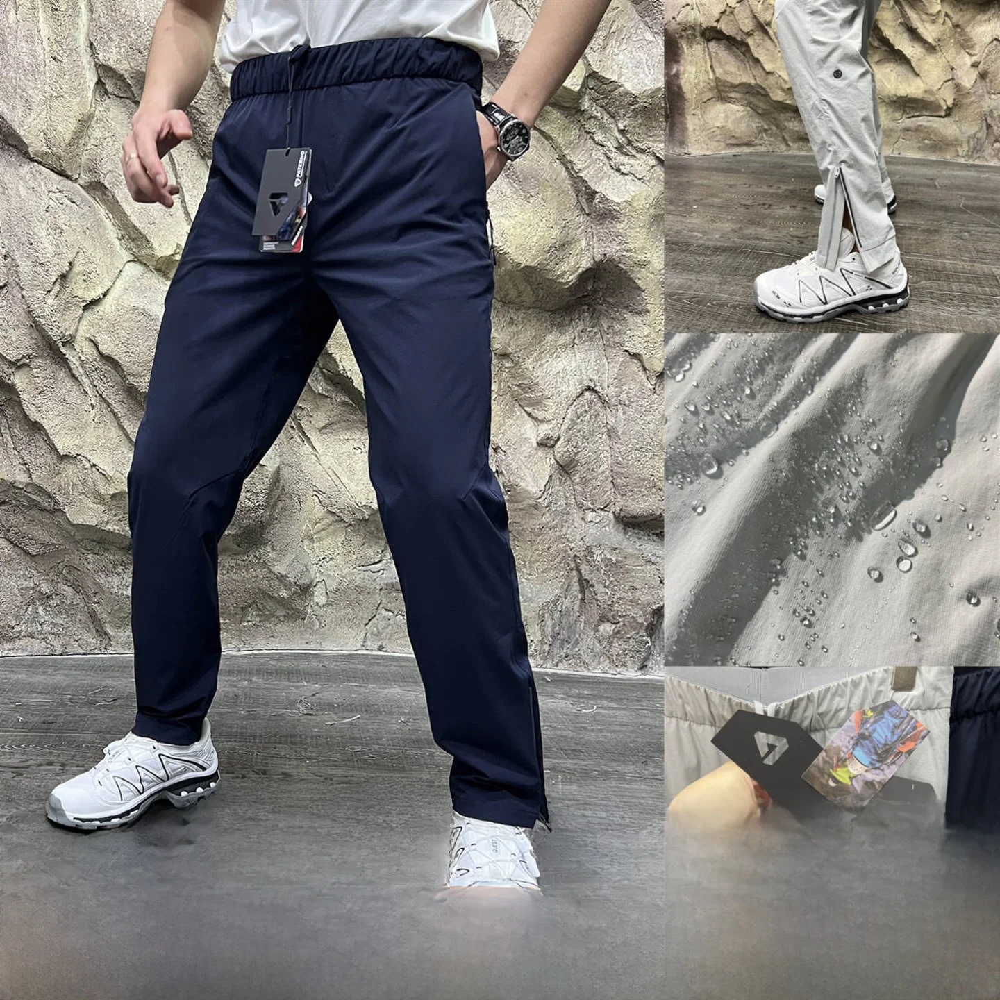 

PATERNO Reflective Design Split Hem Lightweight Qui Dry Casual Pants Straight Leg Zipper Fly mid Waist Long Summer Leisure ...