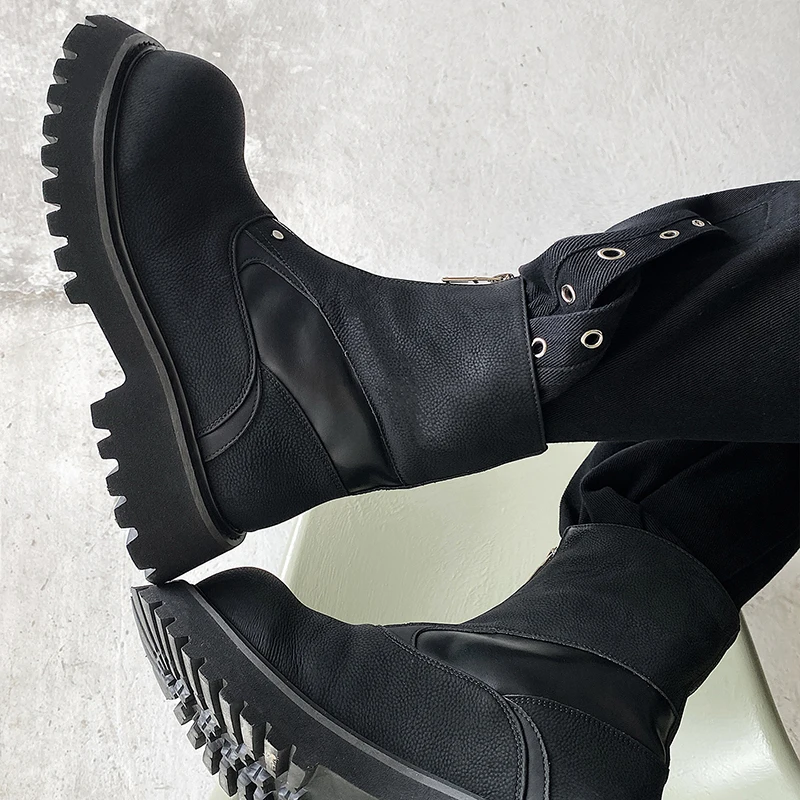 أحذية تشيلسي الجديدة للرجال الارتفاع يزيد من الأحذية الجلدية القصيرة مقاس 5 سم بتصميم سحاب لأحذية العمل الخارجية