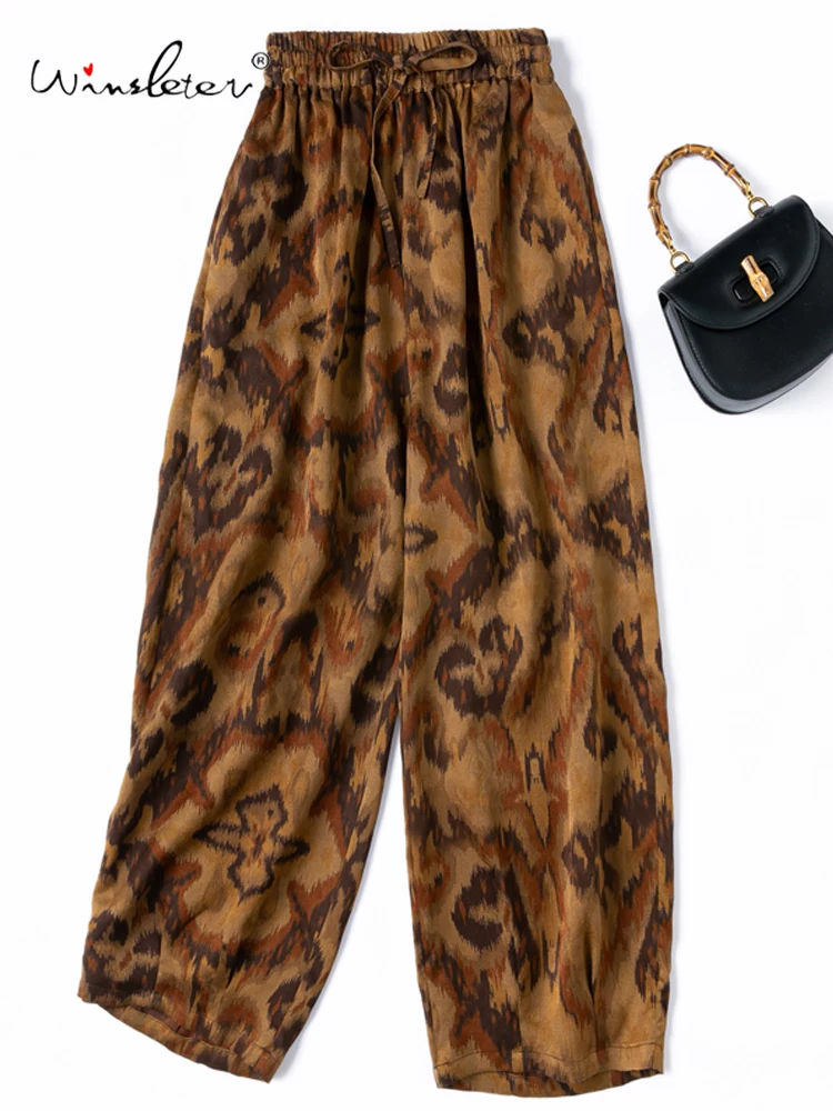 

Winsleter-Women Watered Gauze 100% Silk Elegant Trousers, Elastic Waist Print, Vintage Casual Harem Pants, 2025 Summer B55839CC