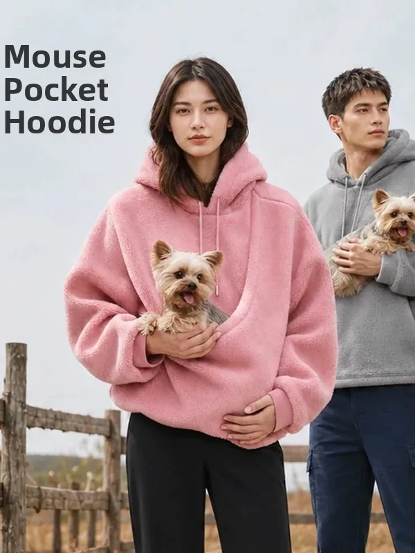Warm Fleece Lined Hooded Pet Sweatshirt for Cats And Small Dogs Kangaroo Pocket Design Casual Winter Outerwear for Pets