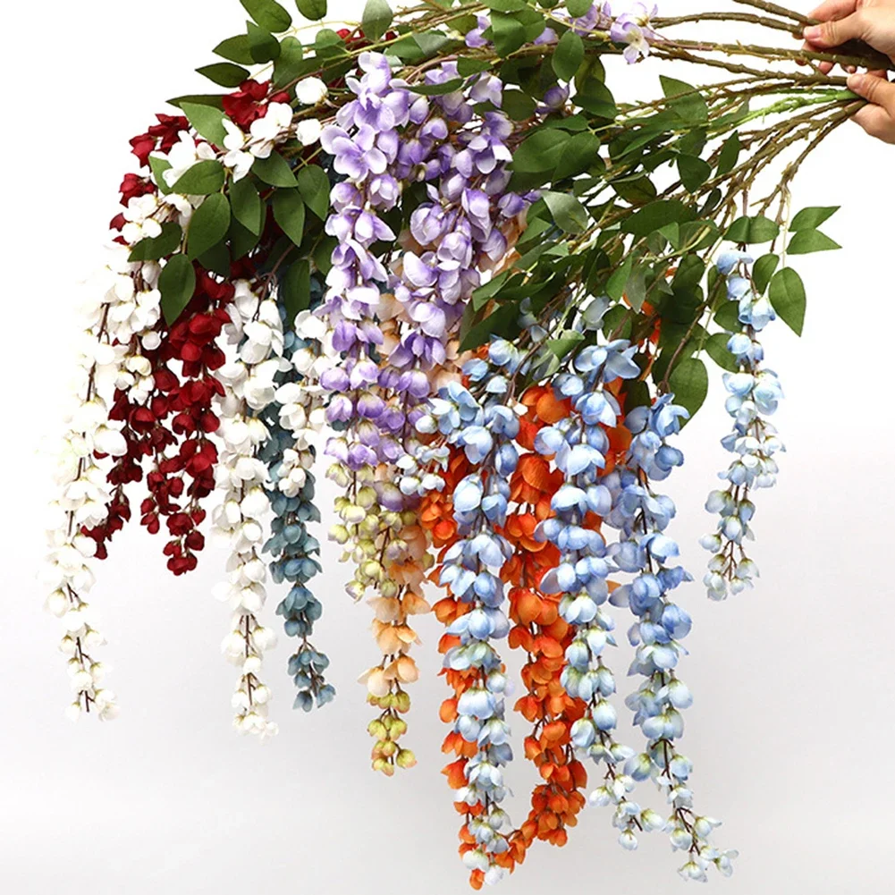 

Wisteria Branch With Leaves Hanging Plant Garland For Decor Mariage Wedding Party Decor Artificial Flower Wall Backdrop Decor