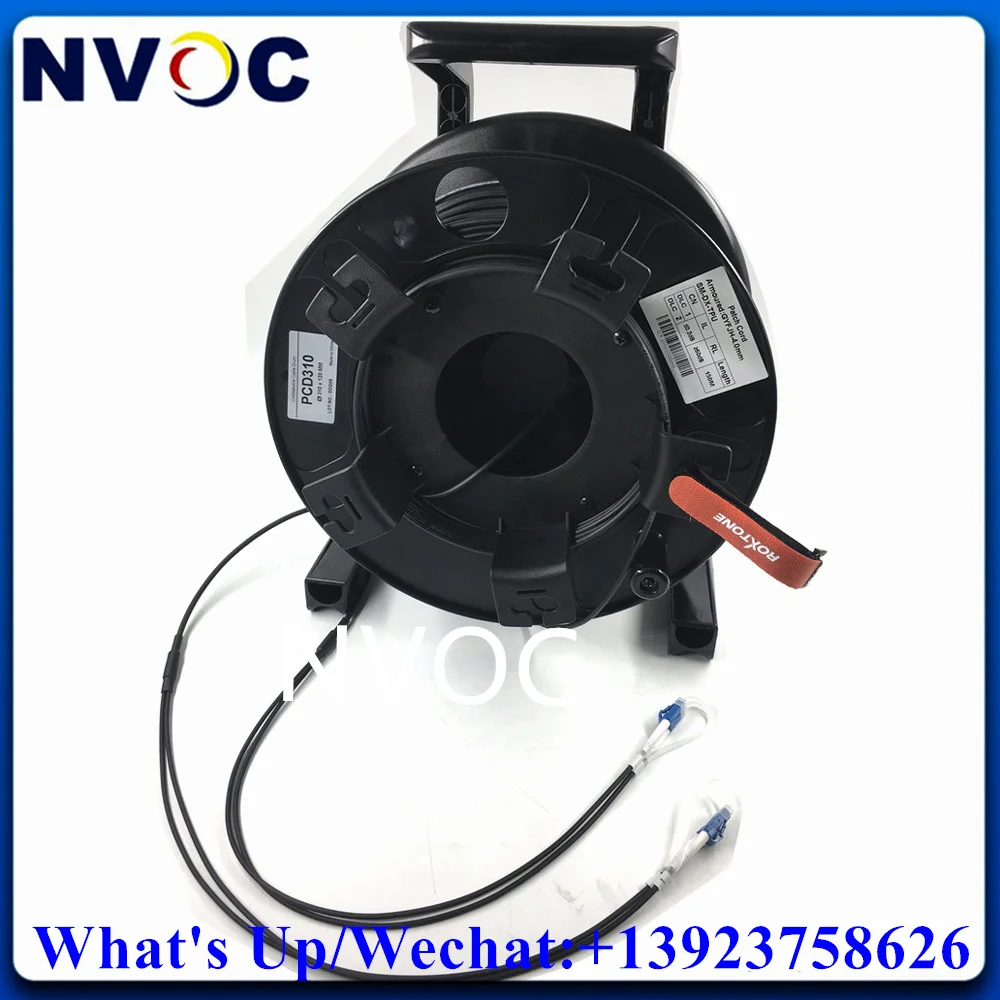2Core SM G657A1,4.0mm,100/150/200M LC/UPC-LC/UPC Armored Duplex Fiber Optic Cord with Protable Reel,2C Fibre Jumper Cable