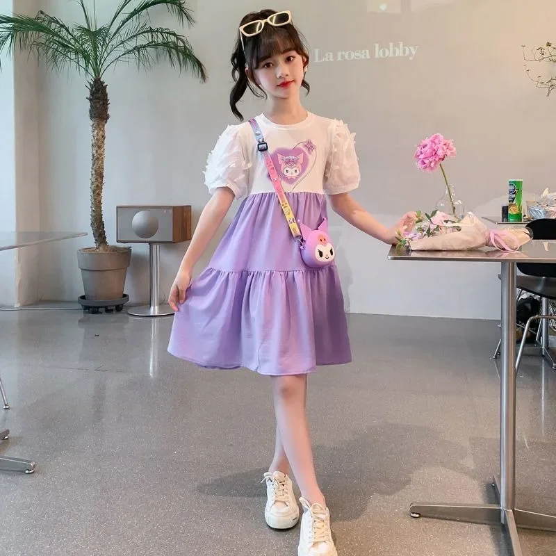 

Girly Heart Kawaii Sanrio Kuromi Anime Short Sleeve Shirt Skirt Clothes Cute Summer Princess Dress Baby Clothes Gifts Toys