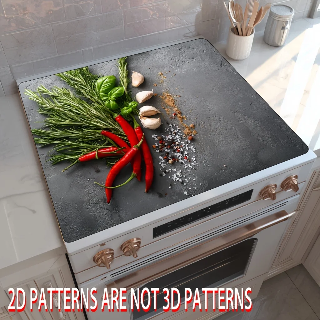 Grey Slate Fresh Cooking Herb Stove Top Cover, Heat Resistant Non‑Slip Mat, Easy Clean Kitchen Stove Decor Electric & Gas Ranges