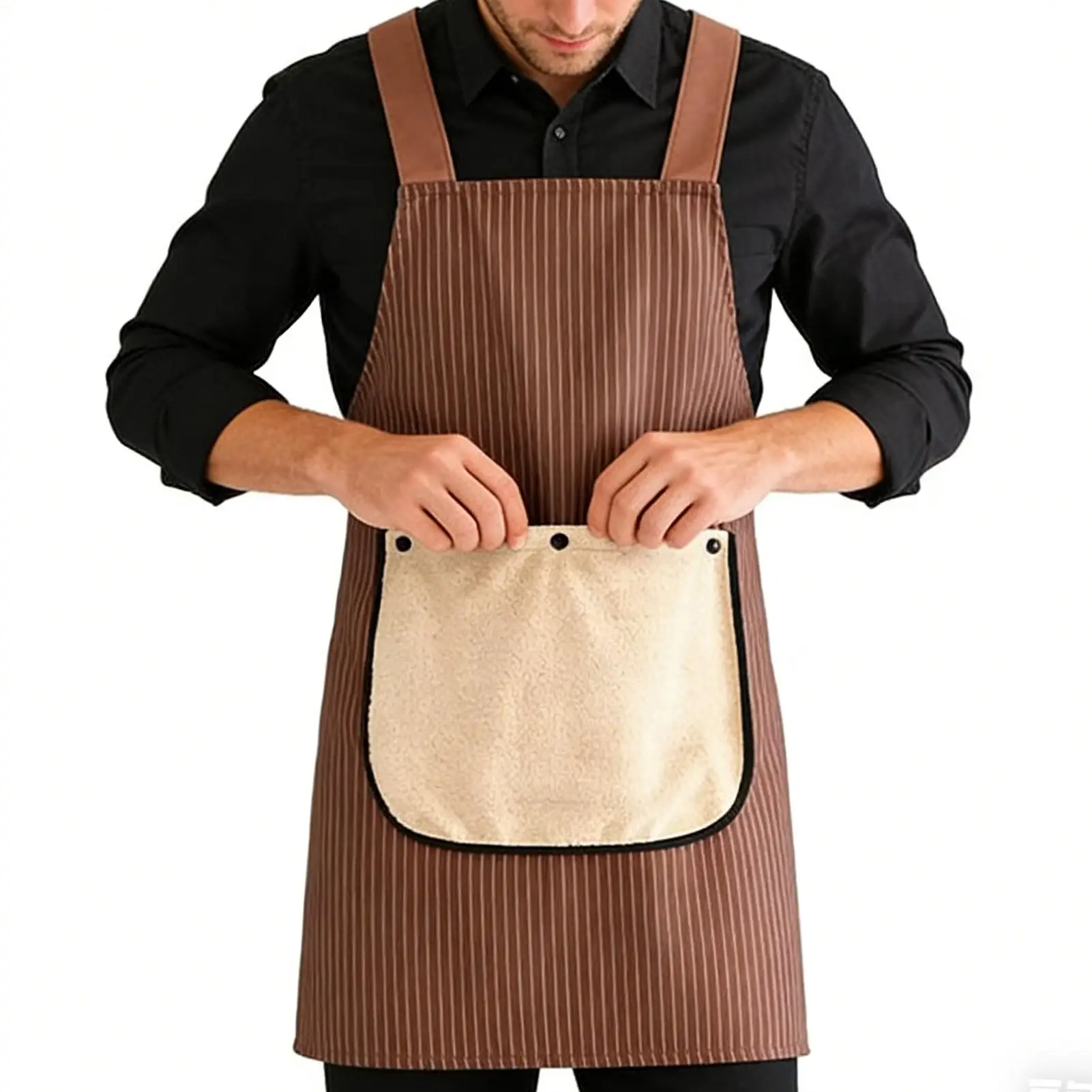 Küchenschürze mit zwei abnehmbaren Handtüchern, schürzenfreie Schürze zum Backen für Männer und Frauen, geeignet für Metzger, Reinigung, Gartenarbeit, Grillen, Malen