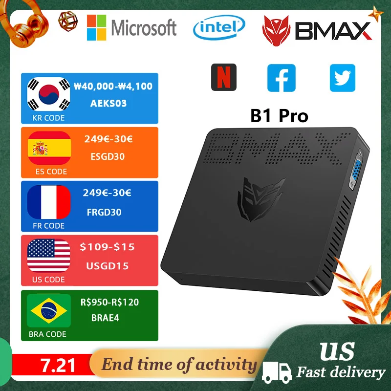 

BMAX Mini Desktop B1PRO Intel N4000 8 ГБ ОЗУ 128 ГБ SSD Windows 11 Двухдиапазонный Wi-Fi Легкие офисные игры Удобно носить с собой