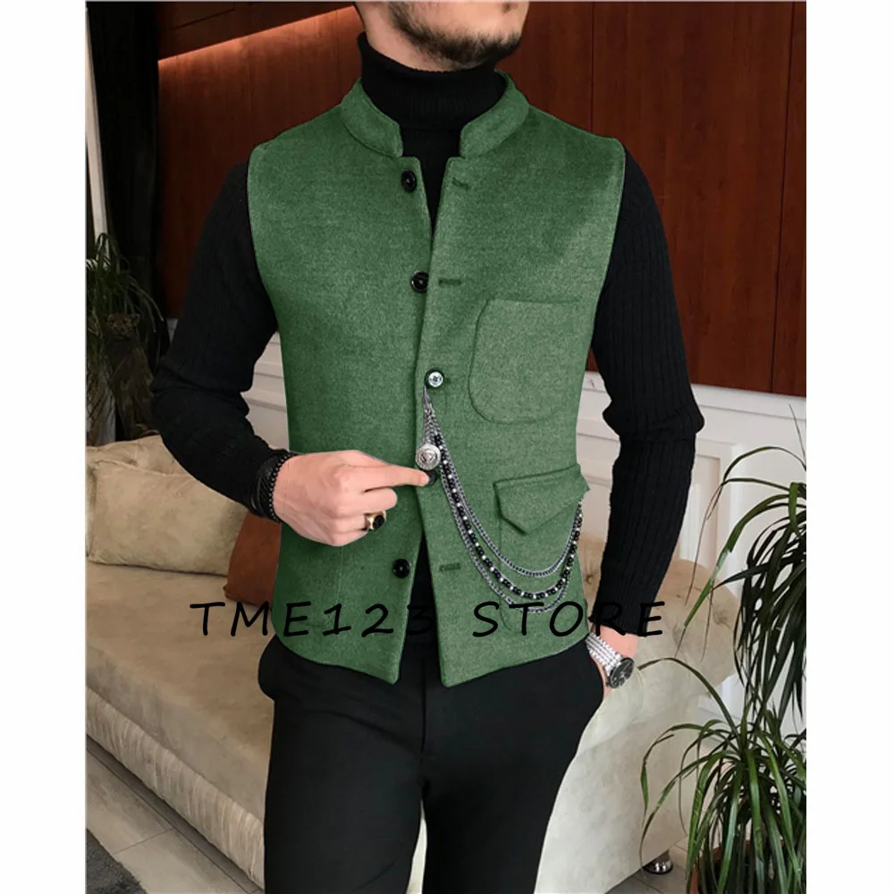 New Men\'s Wool Vest Suit Vest Slim Single breasted Designer Brand Sleeveless Formal Coat Top Adult Dress Tuxedo 2023