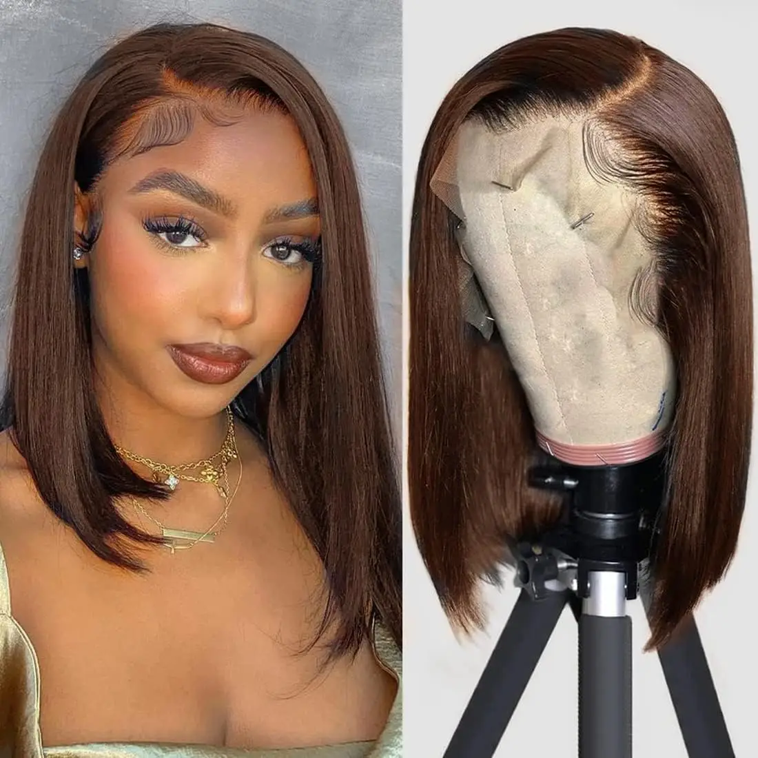 

#4 Chocolate Brown Straight Bob Wig Human Hair 13x4 Hd Lace Front Wig 200% Density Short Chocolate Brown Bob Wig 100% Human Hair