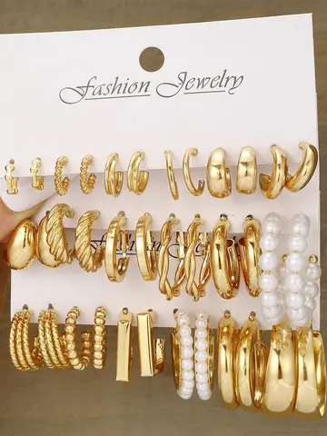 Fashion Geometric Hoop Earrings Set for Women Vintage Bohemian Pearl Gold Color Round Earring Punk Daily Wear Jewelry Gifts 2025