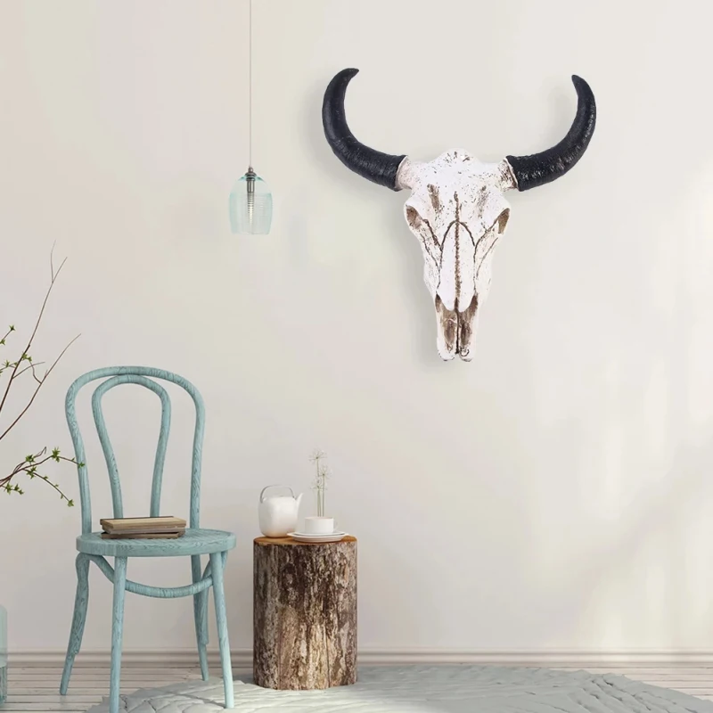 

Creative 3D Horns Skull Ornament Resin Skull Retro Wall Hanging Crafts Home Office Decor Gift Animal Skull