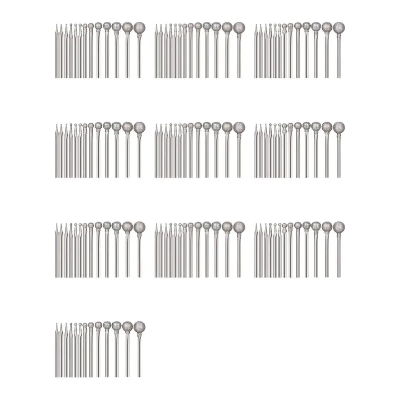 

M11K-130 Pcs Ball Shape Diamond Burr Diamond Mounted Grinding Burs Stone Carving Set With 3/32 Inch Mandrel For Rotary Tools