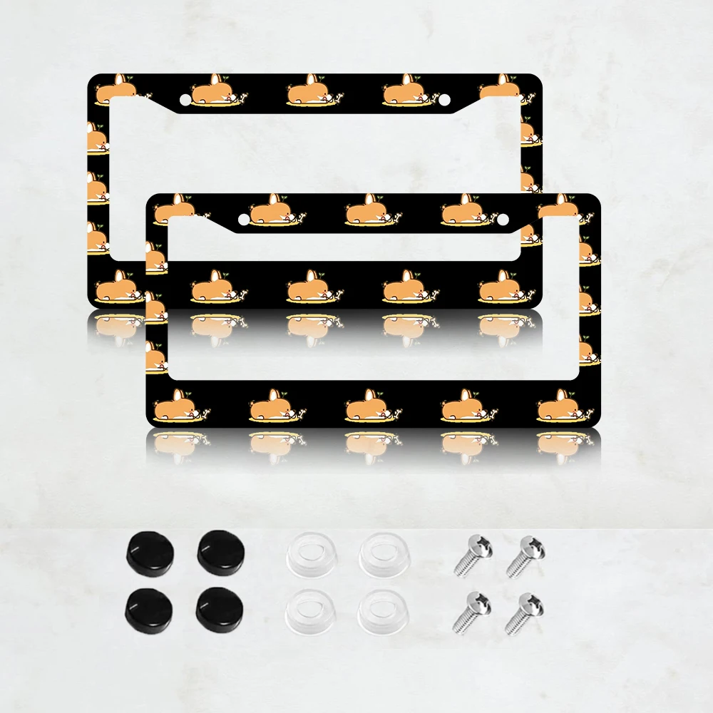 

2 шт. алюминиевые рамки номерного знака корги, милый узор домашнего животного, универсальный тип с винтами, любимый дизайн королевы