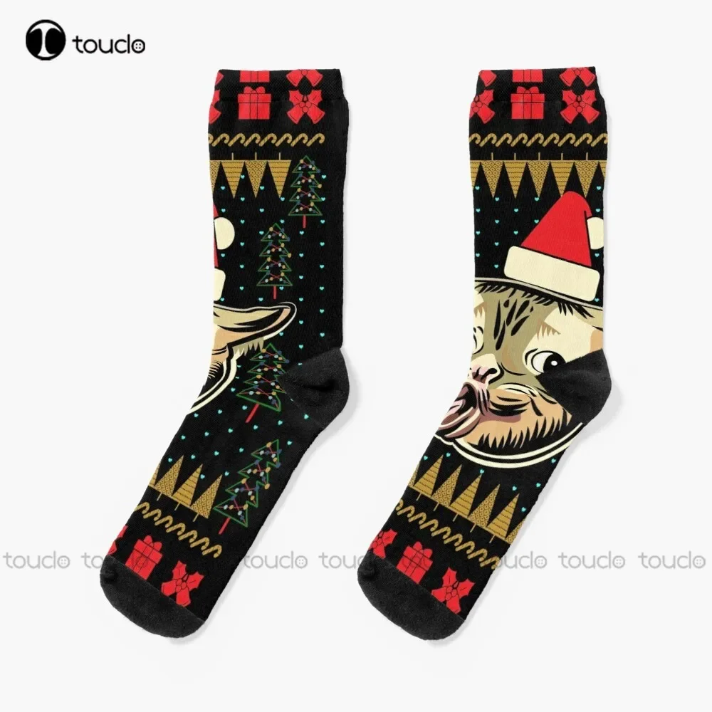 Coughing Cat Meme Ugly Christmas Sweater Socks Cozy Socks Cartoon Comfortable Best Girls Sports Street Skateboard Socks Harajuku