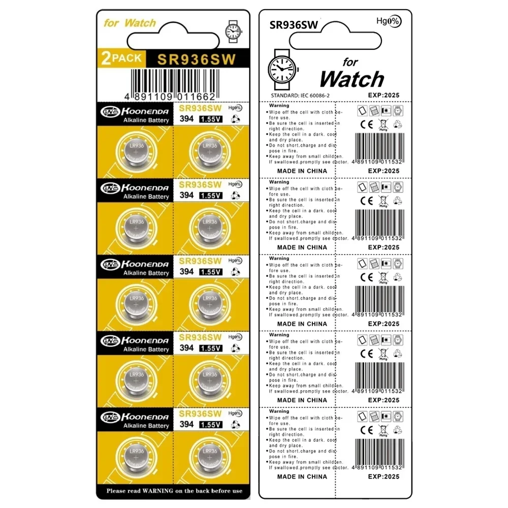 Pile bouton pour montre et jouets, pile à distance, 1.55V, AG9, LR936, 394, SR936SW, CX194, LR45, 24.com, G9A, 194, 394A, SR936, L936F, 2 à 50 pièces