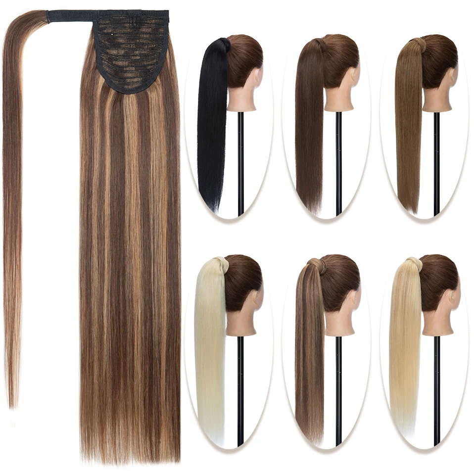 SEGO Human Hair Ponytail Extension 100% Remy Hair Wrap Around Ponytail Clip in Hair Extensions Straight One Piece Hairpiece