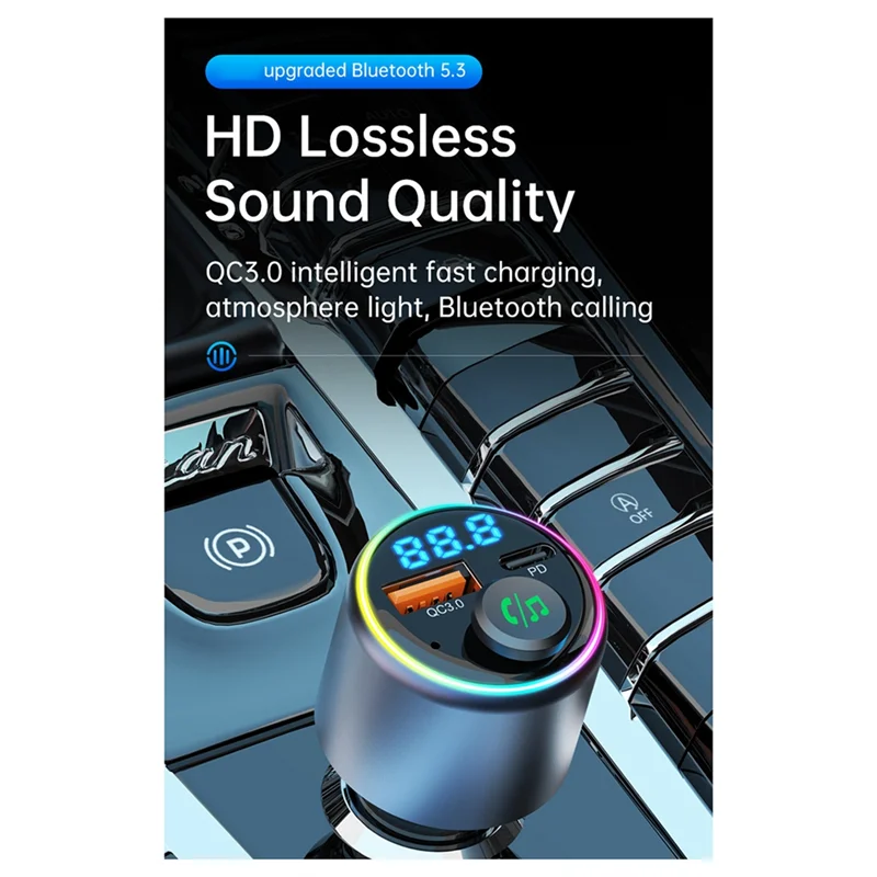 

BC89 Car Fast Charging 5.3 Bluetooth MP3 Player FM Transmitter QC18W Charger PD30W Translucent-B12B
