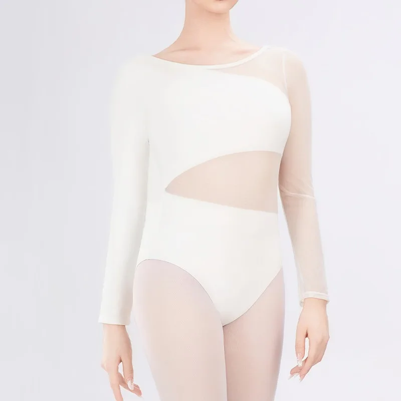

Women's Ballet Dance Leotard Adult Mesh Hollow Dance Bodysuits for Stage Performance Long Sleeve Dancewear for Women