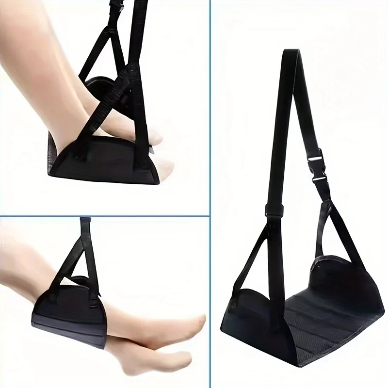 

1PC Black Portable Airplane Footrest, Adjustable Travel Foot Rest Strap, Lightweight Desk Leg Hammock for Airplane Office Car