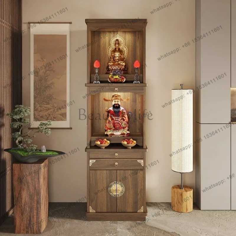 

yj7 Solid wood Buddhist niche Chinese vertical cabinet Three-layer offering table offering table Bodhisattva Buddha table cabine