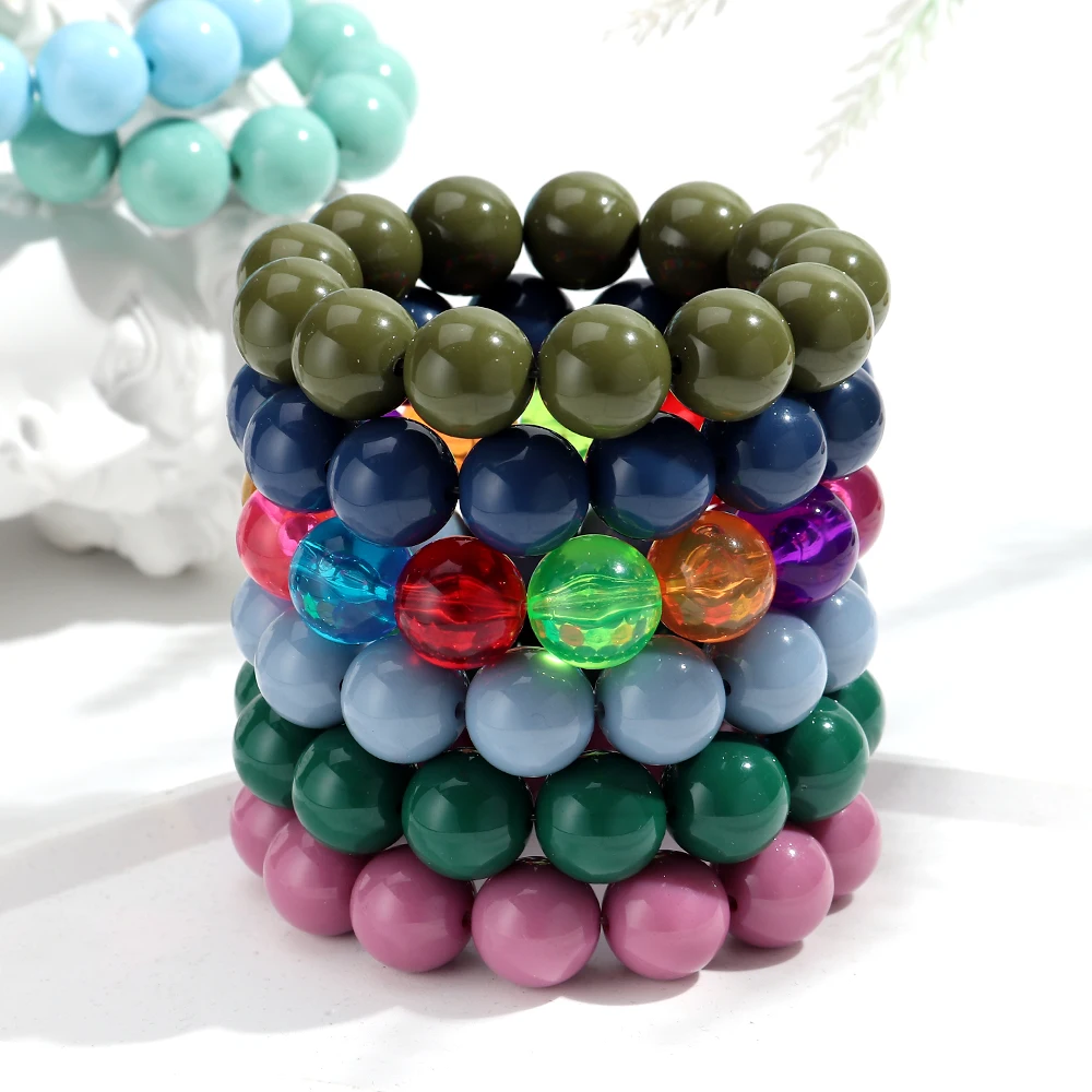New Colorful Acrylic Geometric Round Beads Stretch Bracelets for Women Trendy Resin Stackable Bangles Bracelet Jewelry Gifts