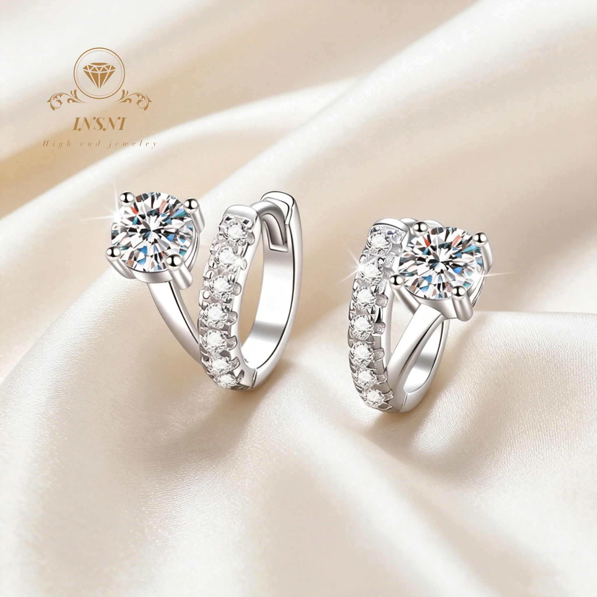 

D-Color Moissanite Minimalist French Style Asymmetric Stud Earrings S925 Sterling Silver Affordable Light Luxury Jewelry Gift