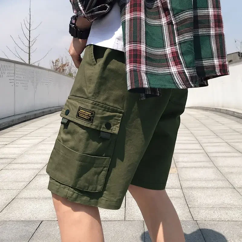 Male Short Pants Multi Pocket Elastic Waist Black Men's Cargo Shorts Comfortable 2024 Fashion Young On Sale Summer Strech Y2k