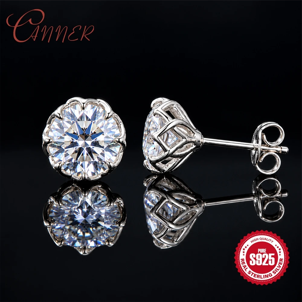 Canner 925 Sterling Silver Moissanite Flat Back Stud Earrings Multiple Sizes Minimalist Piercing Earrings Hypoallergenic Jewelry