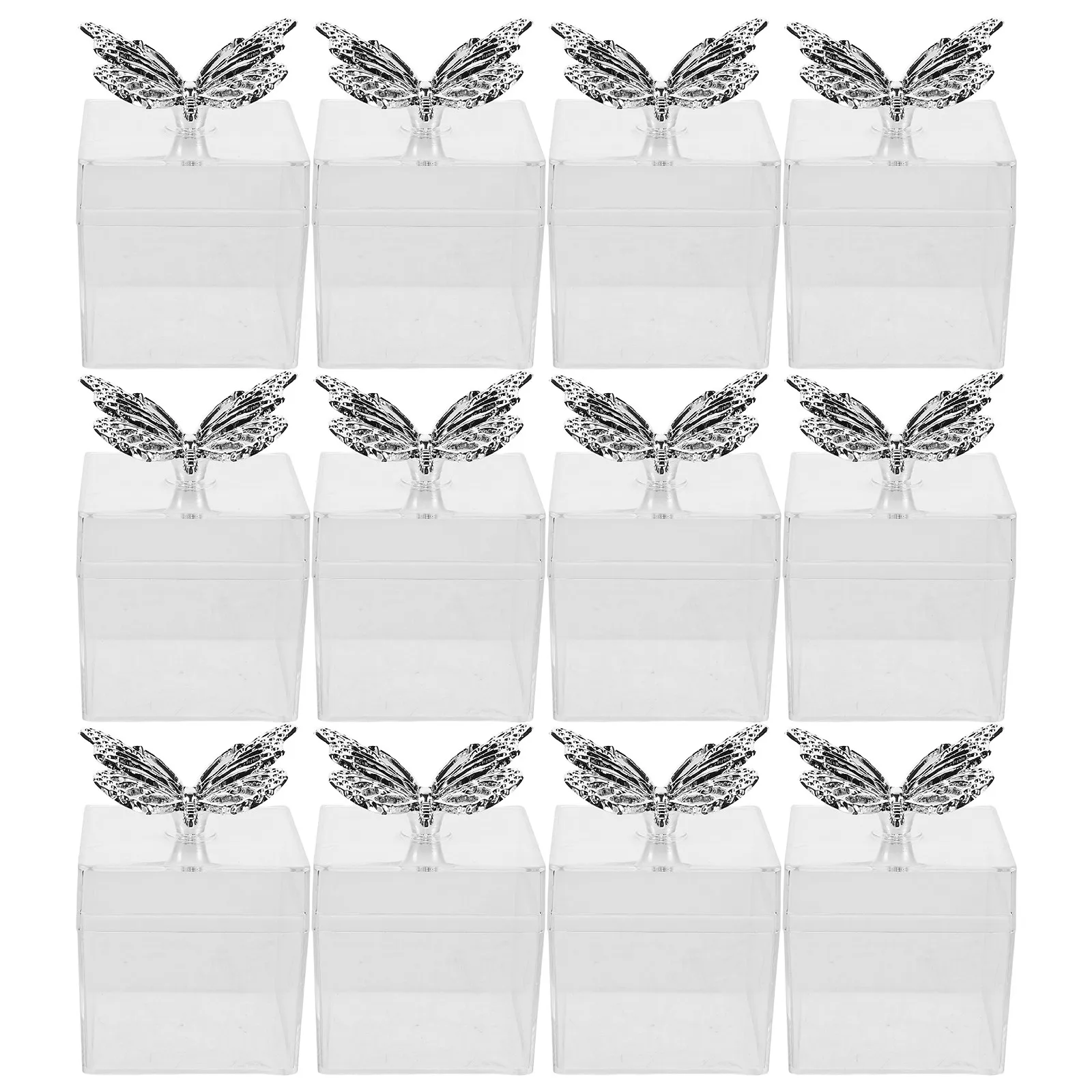 

12Pcs Butterfly Shaped Wedding Candy Boxes European Design Electroplated Lid Transparent Plastic Treat Containers for Wedding