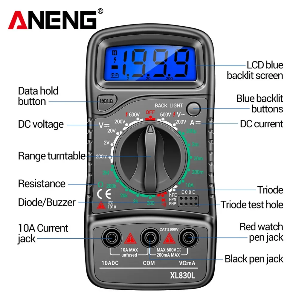 ANENG XL830L Digital Profissional Multimeter Electric LCD Voltmeter Ammeter AC DC Voltage Tester OHM Tester Electrician Tools