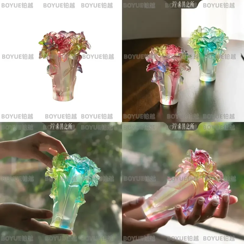 Embossed Crystal Glass Vase French Style Light Luxury Pen Holder Ornament Desktop Flower Arrangement Decoration for Living