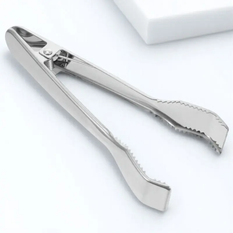 1Pcs Premium Stainless Steel Ice Clip Food Tong Thickened Steel Sawtooth Design Easy Clean Multi Scene Use Ice Clamp Silver