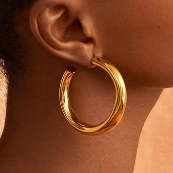 Pendientes de aro de círculo grande y grueso huecos exagerados para mujer, pendientes de Piercing gruesos con anillo en C de acero inoxidable, regalo de joyería